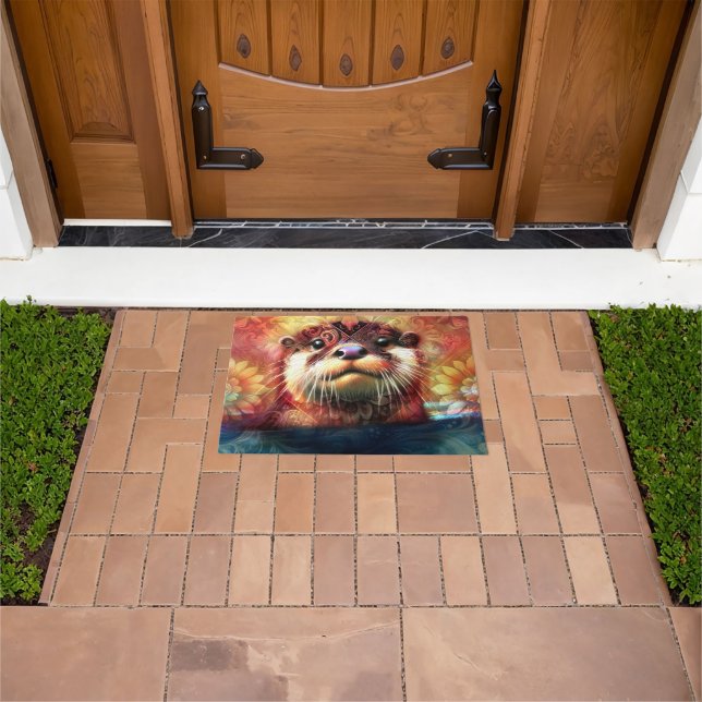 Tapete Otter Abstrato Floral Teal Laranja Vermelho Laranj (Ar livre)