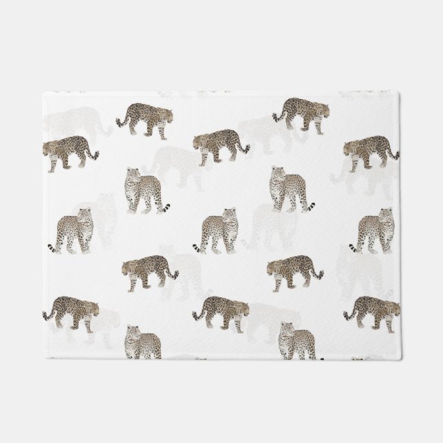 Tapete Ouro Branco moderno Animais da Selva-Leopardo (Frente)