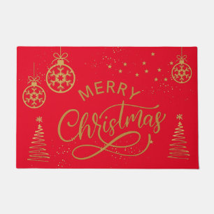 Tapete Ouros e árvores de Natal vermelho luxuoso