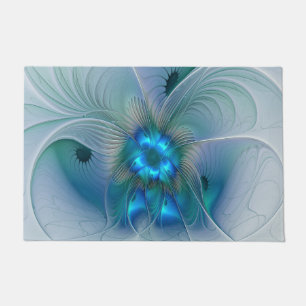 Tapete Ovinas de Pé, Fractal Turquesa Azul Abstrato