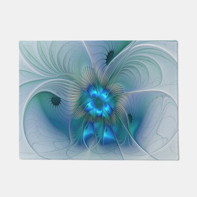 Tapete Ovinas de Pé, Fractal Turquesa Azul Abstrato (Frente)