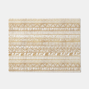 Tapete Padrão Africano Trendy Branco e Dourado Tribal