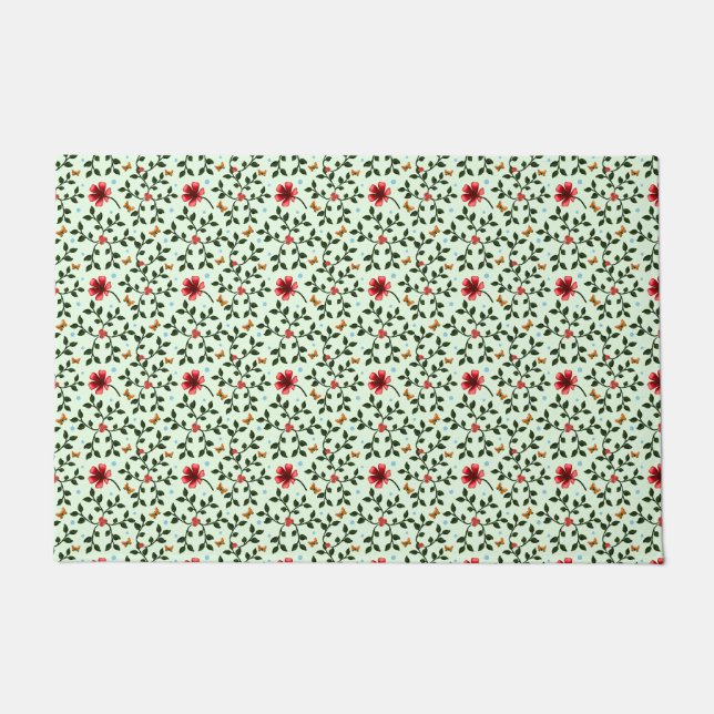 Tapete Padrão caprichoso de flores folclóricas borboleta  (Frente)