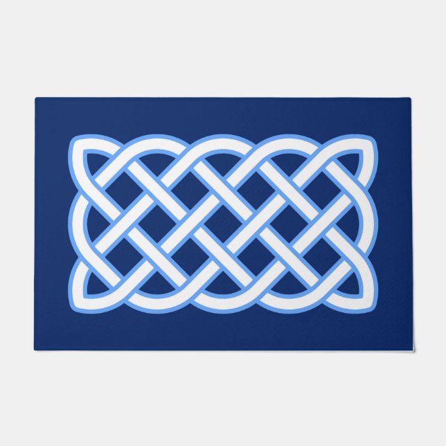 Tapete Padrão Celtic Knot, Azul Cobalto e Branco (Frente)