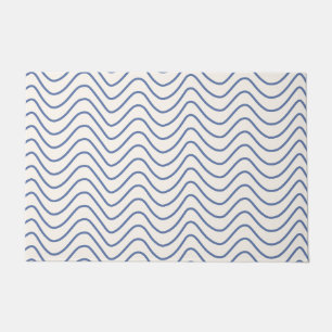 Tapete Padrão Chevron Azul de linha mínima em branco crem