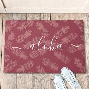 Tapete Padrão de Abacaxi de Manuscrito Rosa Dusty Aloha S