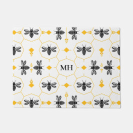 Tapete Padrão de Abelha Preto Amarelo Moderno Monograma E