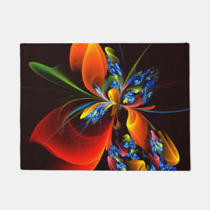 Tapete Padrão de Abstrato de Arte Floral Azul Laranja Mod
