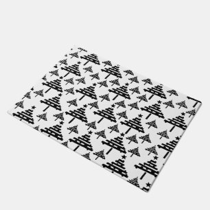 Tapete Padrão de Abstrato de Árvore de Natal Branco Preto