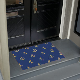 Tapete Padrão De Âncora Amarelo Dourado Chic No Azul Ma