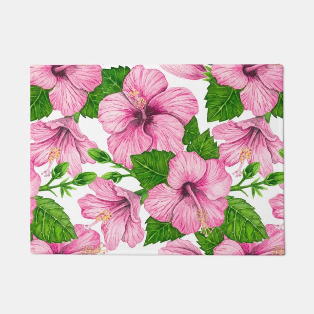 Tapete Padrão de aquarela de hibisco rosa (Frente)