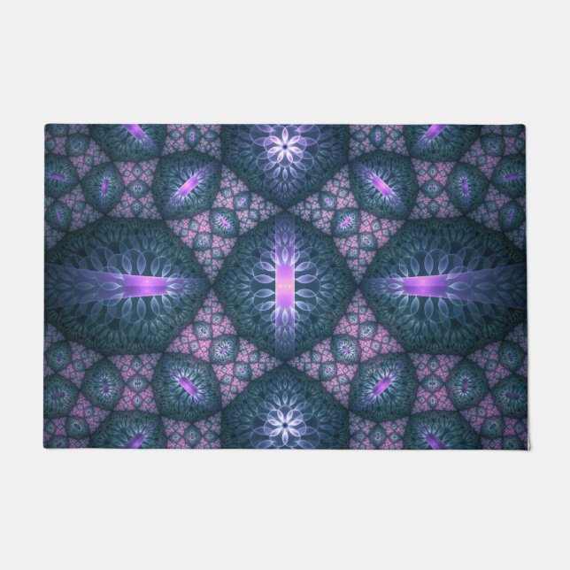 Tapete Padrão de Arte Fractal 3D Turquesa Roxo Rosa (Frente)