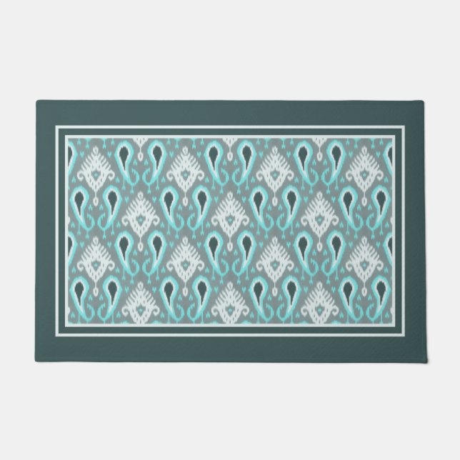 Tapete Padrão de Arte Tribal Bohemian Aqua Turquoise Ikat (Frente)