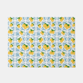 Tapete Padrão de Azulejo Azul Limão País Francês