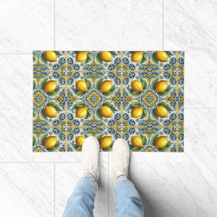 Tapete Padrão de Azulejo Mediterrâneo Limão Capri Azul Am