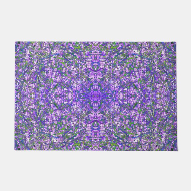 Tapete Padrão de caleidoscópio abstrato em verde e roxo (Frente)