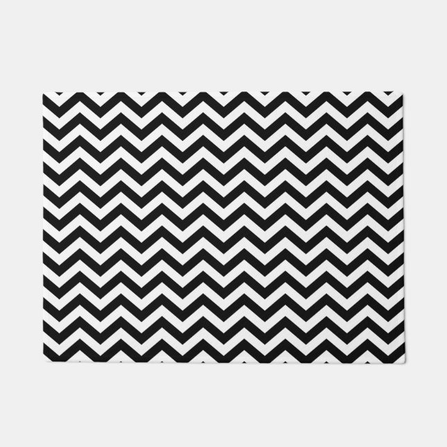 Tapete Padrão De Chevron Preto E Branco (Frente)