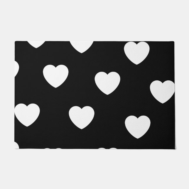 Tapete Padrão de Coração Simples, Branco e Preto (Frente)