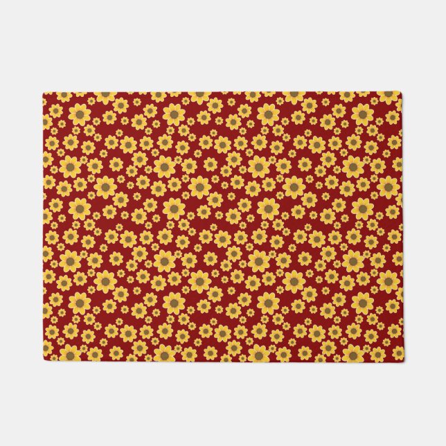 Tapete Padrão de Flor Amarelo em Fundo Vermelho - Floral (Frente)