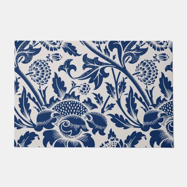 Tapete Padrão de Flor Azul Vintage (Frente)