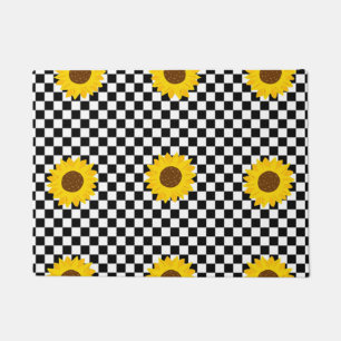 Tapete Padrão de Flor Marcado de Girassol Preto e Branco