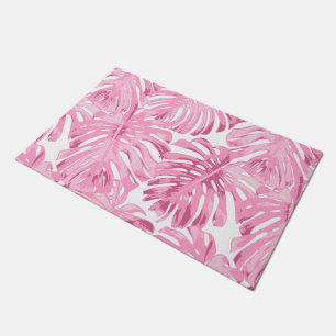 Tapete Padrão de Folha Rosa Tropical de Pastel