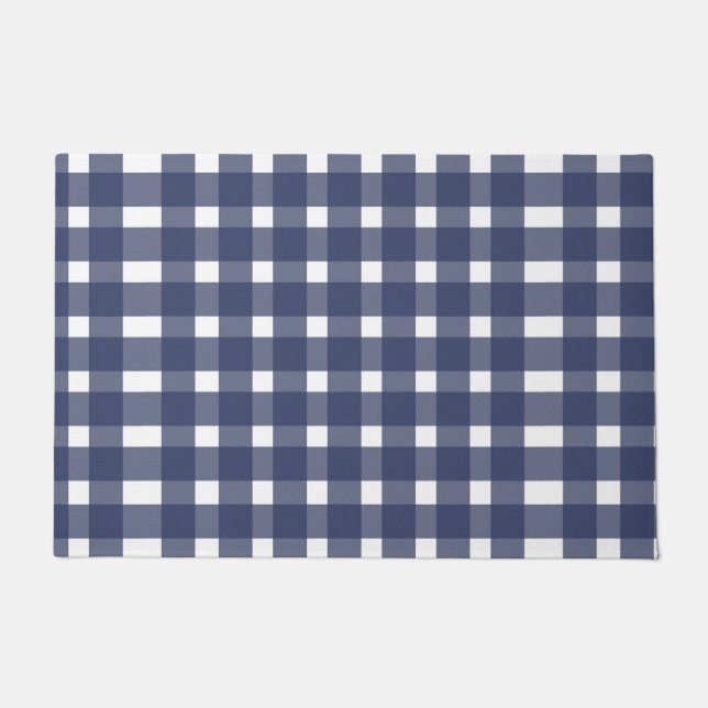 Tapete Padrão de Gingham Branco Azul (Frente)