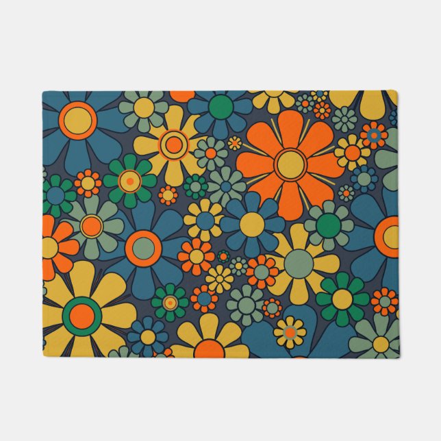 Tapete Padrão de Groovy Floral 60s 70s (Frente)