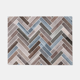 Tapete Padrão de Herringbone em Cinza azul marrom