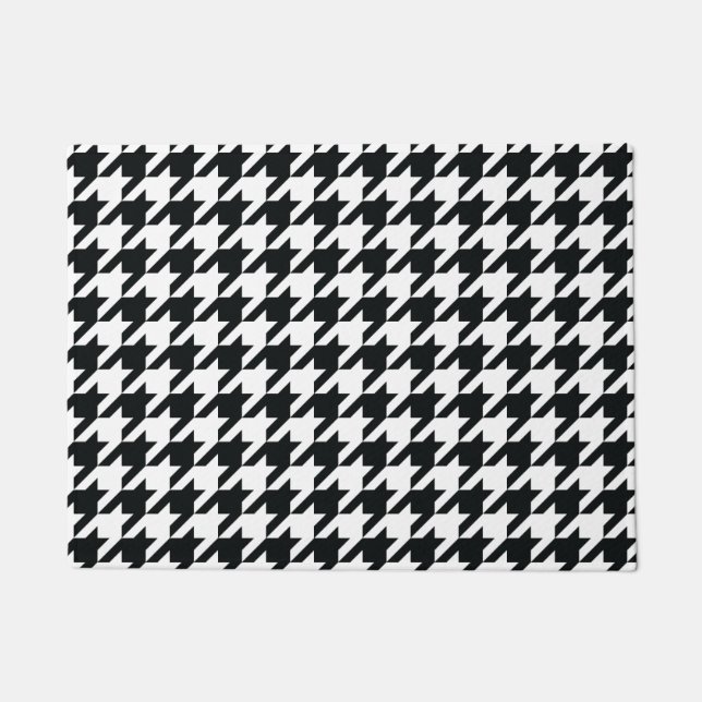 Tapete Padrão de Houndstooth Preto Branco (Frente)