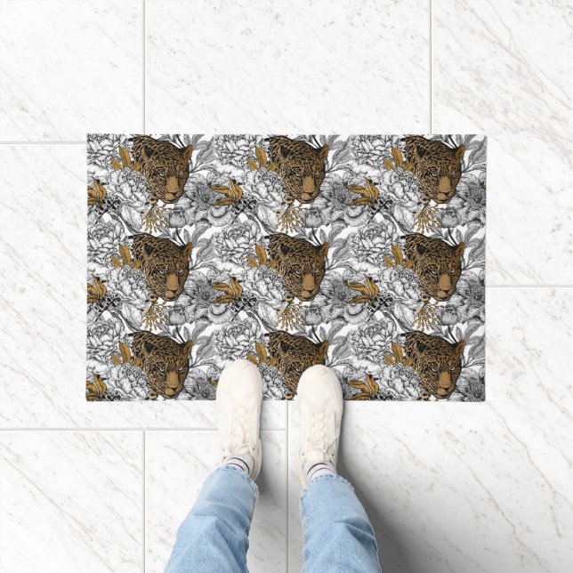 Tapete Padrão de leopardo e peônias (Interior)