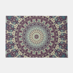 Tapete Padrão de Mandala em Roxo, Turquesa e Creme