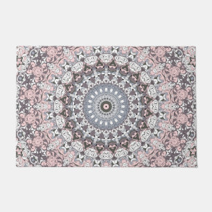 Tapete Padrão de Mandala Rosa Cinza e Branco
