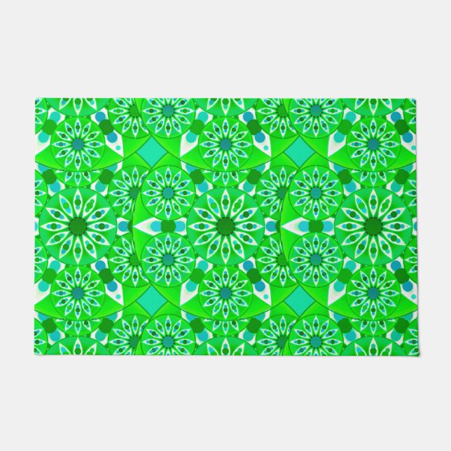 Tapete Padrão de Mandala, verde-Emerald e pavão (Frente)