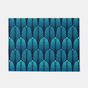 Tapete Padrão de Pena Art Deco, Azul Cerúleo