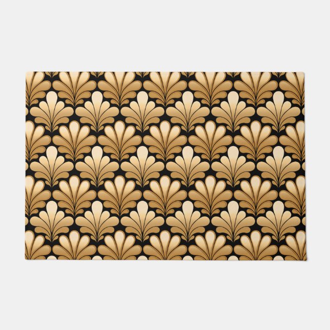 Tapete Padrão de Shell de Art Deco, Dourado e Preto (Frente)