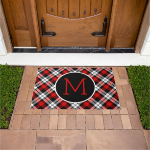 Tapete Padrão de Tartan Preto Branco Vermelho Personaliz