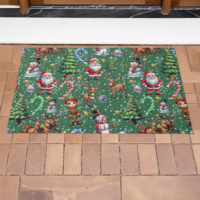 Tapete Padrão Decorativo de Natal com Fundo Verde (Criador carregado)