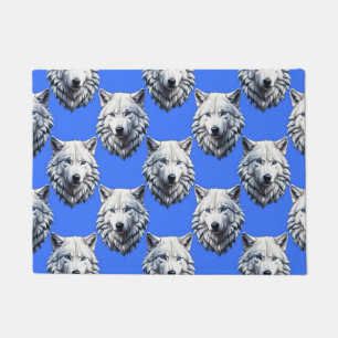 Tapete Padrão Design Azul da Cabeça do Lobo Branco