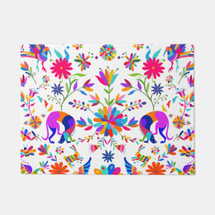 Tapete Padrão estilo Otomi com Weims, Coelhos e Pássaros