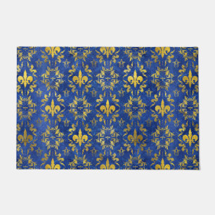 Tapete Padrão Fleur-de-lis mármore azul e ouro
