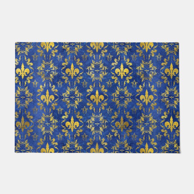 Tapete Padrão Fleur-de-lis mármore azul e ouro (Frente)
