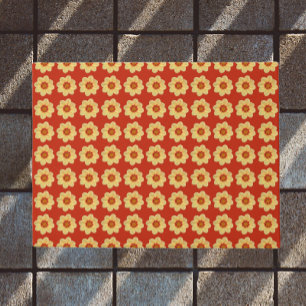 Tapete Padrão Floral Amarelo Dahlia em Vermelho