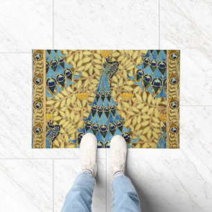 Tapete Padrão Floral de Pavão Azul Art Nouveau Antigo