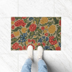 Tapete Padrão Floral em Crewel Vintage Vermelho e Dourado