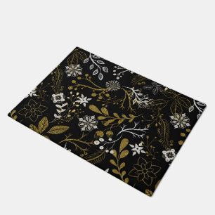 Tapete Padrão floral intrincado com dourado e branco