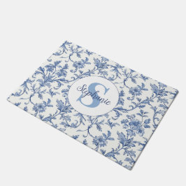 Tapete Padrão Floral Monograma Azul Toile Francês Nome