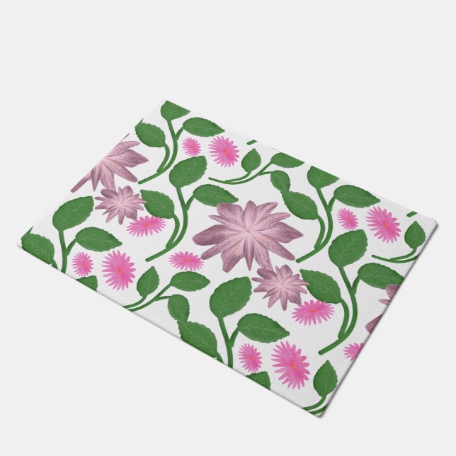 Tapete Padrão floral rosa com folhas verdes (Inclinado)