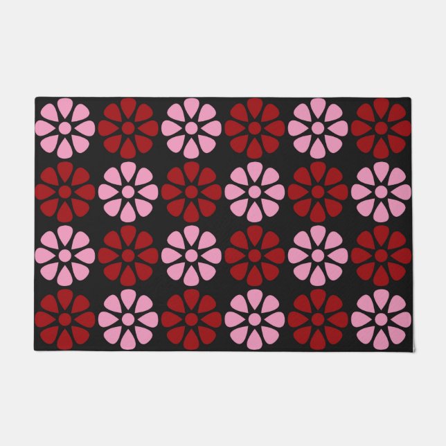 Tapete Padrão floral rosa e vermelho (Frente)