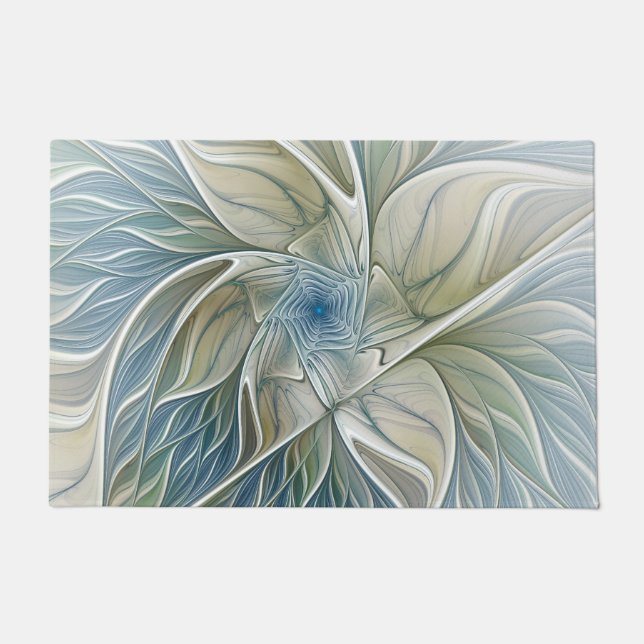Tapete Padrão Floral Sonho Abstrato Caqui Azul Fractal (Frente)